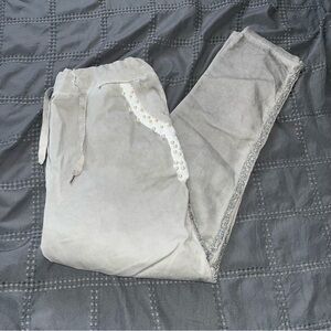 NT By Amati Gray Women's Trouser Pants Drawstring Decorative Pearls Athleisure